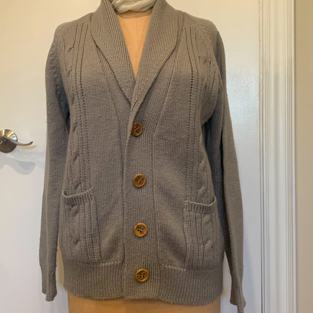 Alta Moda grey Shaw collar cardigan with cables